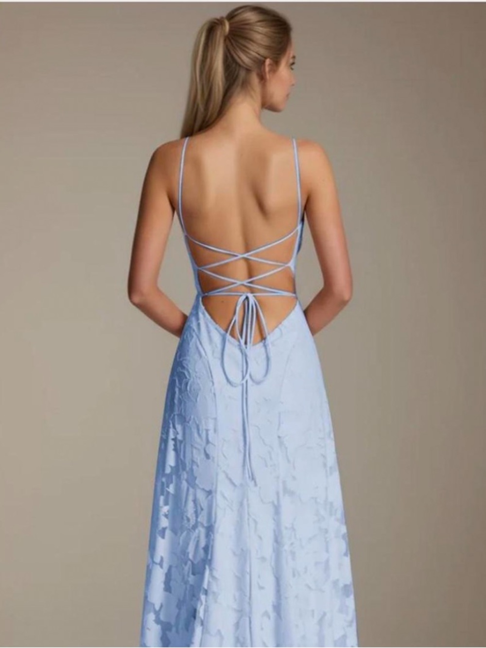 Hello Molly Powder Blue Lace Tie-Back Maxi Dress